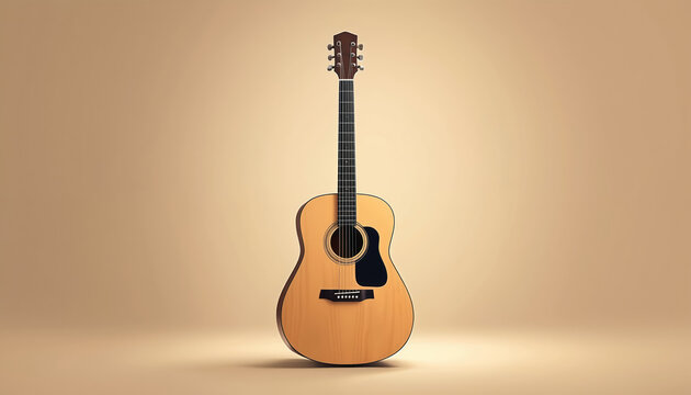 Aesthetically pleasing illustration of acoustic guitar against beige backdrop. Simple design focuses on musical instrument details. Ideal for music related projects or educational materials.