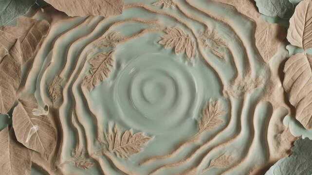 Abstract water ripples with sand-like forms and leaf patterns