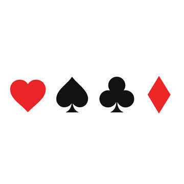 Classic playing card suits hearts spades clubs diamonds isolated on white background.
