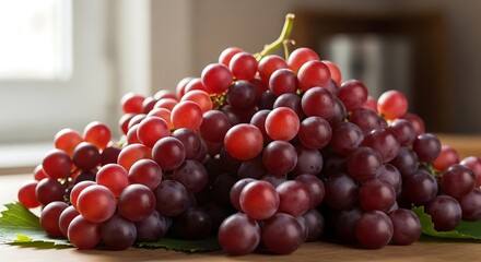 Stock photo of fresh red grapes bunch on table, healthy eating concept, fruit photography, grapes images