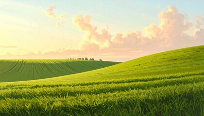 Obraz premium Rolling Green Hills Under a Bright Sky - A Serene Landscape.