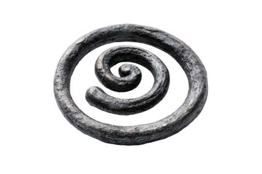 Metallic spiral sculpture, forged with texture and shadow