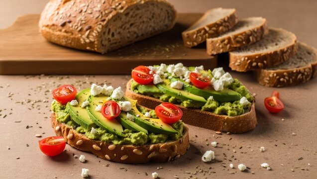 Avocado Toast with Feta, Cherry Tomatoes, and Herbs - Powered by Adobe