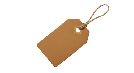 A blank brown paper tag with a string loop, isolated on a transparent background, perfect for price, gift, or product labeling