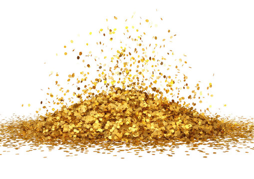 Golden heap; shimmering, textured, against black backdrop