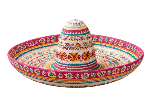 Colorful, embroidered Mexican sombrero on a black background