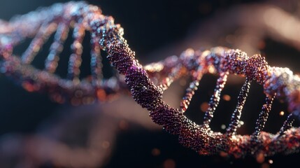 Detailed visualization of a DNA double helix illuminated with vibrant colors showcasing its structure and complexity