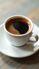 Obraz premium Dark espresso, ring stain on white saucer Close-up , drink, drip