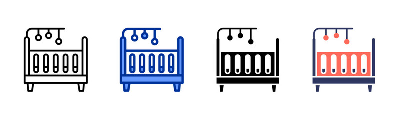 Baby Crib icon set multiple style collection