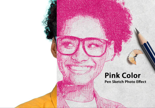 Pink Color Pen Sketch Photo Effect