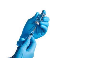 Medical Professional Preparing Syringe with Vial closep with copy space 