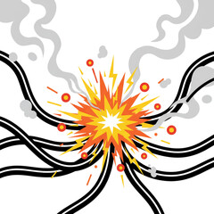 Naklejka premium illustration of short circuit in electrical cable. isolated on white background.