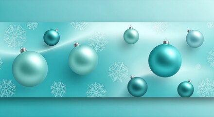 Elegant Christmas Background with Blue Ornaments and Snowflakes.