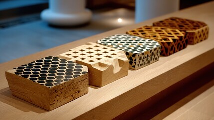 Artistic Wooden Boxes with Intricate Patterns and Textures