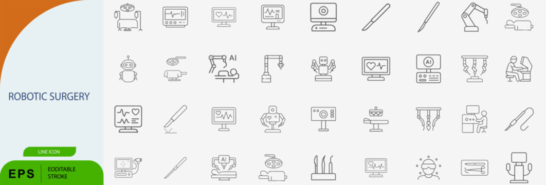 Robotic Surgery Medical Technology Line Vector Icon Set