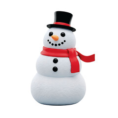 Cute snowman with red scarf and black hat on black background