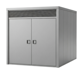 Industrial storage unit warehouse metal structure isolated on transparent background