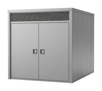 Industrial storage unit warehouse metal structure isolated on transparent background