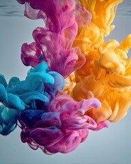 Obraz premium Dynamic Abstract Swirls of Pink, Orange, and Teal Ink in Water colorful vibrant