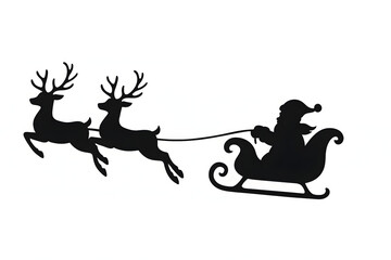 Santa Claus Flying with Reindeer Sleigh Black Silhouette Christmas Vector
