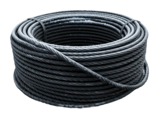 Coiling steel rope for construction workshop industrial material isolated on transparent background