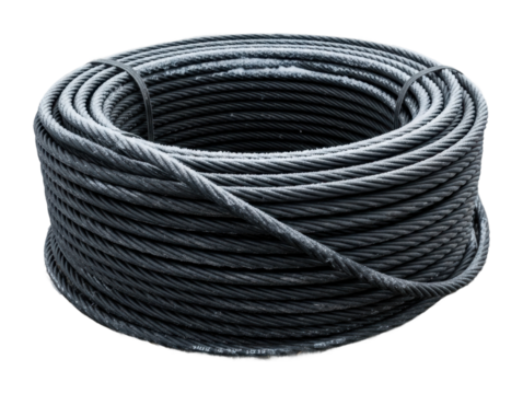 Coiling steel rope for construction workshop industrial material isolated on transparent background
