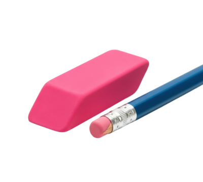 Eraser and pencil still life creative workspace stationery isolated on transparent background