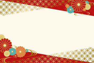 和柄と菊の花の背景フレーム赤　金