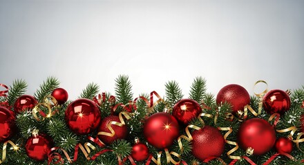 Festive Christmas Garland with Red Ornaments and Gold Ribbons.