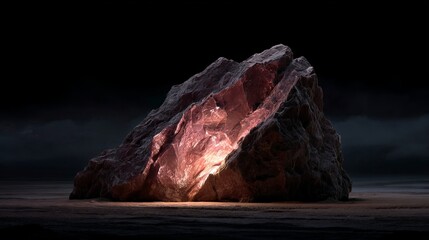 Glowing pink and brown mineral rock illuminated on dark textured surface with dramatic lighting abstract geology background for modern design and science themes
