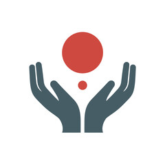 Obraz premium Abstract hands reaching upwards with red sphere concept of giving