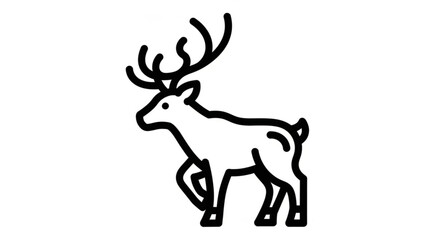 Fototapeta premium A minimalist black and white line drawing of a reindeer with antlers isolated on, ideal for simple designs and festive projects