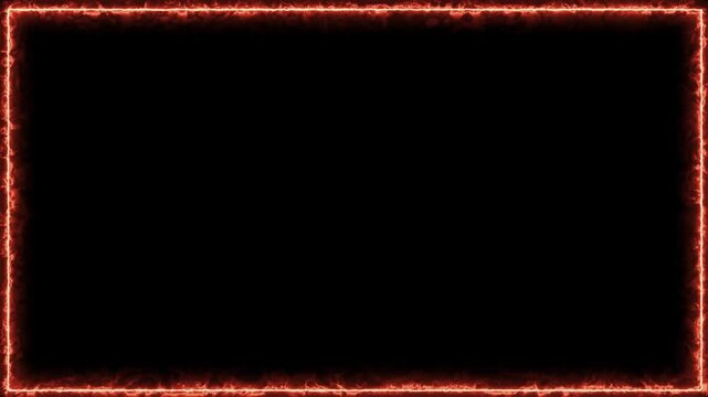 Neon fire rectangle glowing loop animation, neon frame on a black background. 