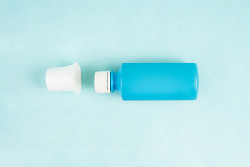 The soft blue backdrop highlights the medical purpose and clarity of the product