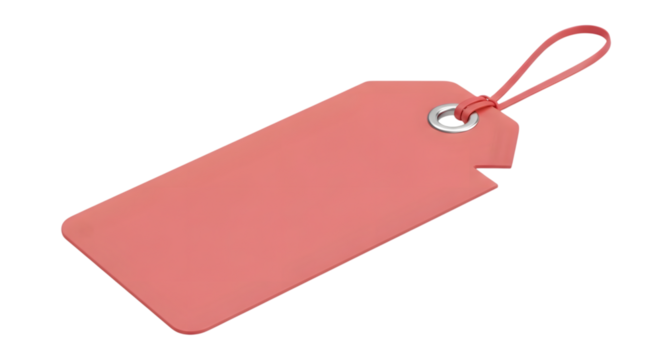 A single blank coralcolored paper tag with a red string and metal grommet, isolated on a transparent background - Powered by Adobe