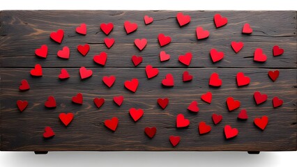 Red Hearts on Dark Wood, isolated on transparent background