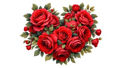 Red roses in a heart shape, isolated on transparent background