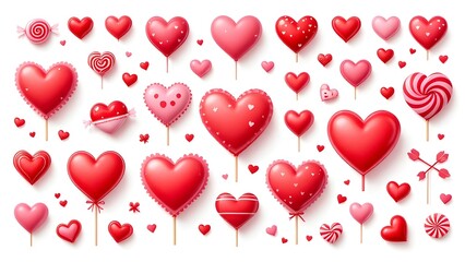 Valentine's Day Hearts Collection, isolated on transparent background