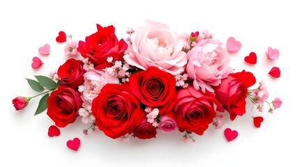 Romantic Floral Arrangement with Hearts, isolated on transparent background