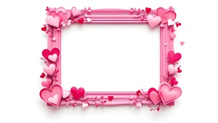 Pink Heart Frame 3d rendered, isolated on transparent background