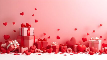 Valentine's Day Gifts and Hearts 3d rendered, isolated on transparent background