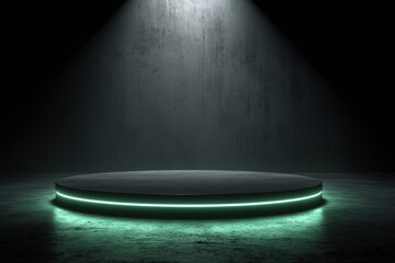Emerald spotlight softly illuminates graphite floor with elegant stage ambiance