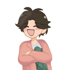 Cute Handdrawn Smiling Boy Avatar with Arms Crossed Character Illustration