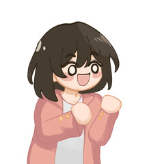 Cute Handdrawn Style Excited Girl Character Expression in Pink Outfit