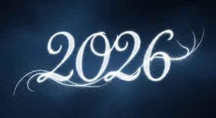 Sparkling 2026 New Year Celebration Design on Deep Blue Background, Perfect for Festive Greetings and Holiday Promotions, Radiating Hope and Prosperity
