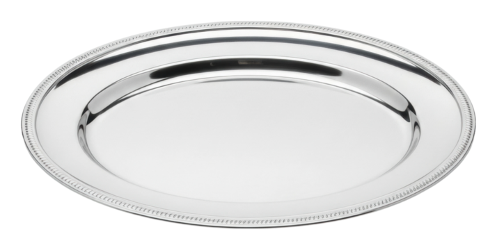 Elegant silver serving tray event table product display isolated on transparent background