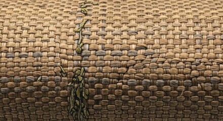 Closeup of a woven fabric showcasing the intricate texture and pattern, with a visible seam adding character and highlighting the craftsmanship
