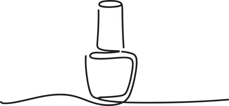 Bottle of nail polish as one line drawing banner. Continuous hand drawn minimalist minimalism design. one line Icon drawing with white background