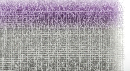 A closeup of a purple and white scrubbing pad, showcasing its texture and design, isolated on white background