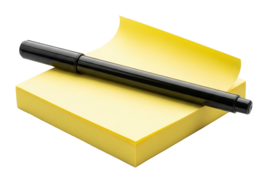 Creating notes with sticky pads and pens in a minimal workspace isolated on transparent background